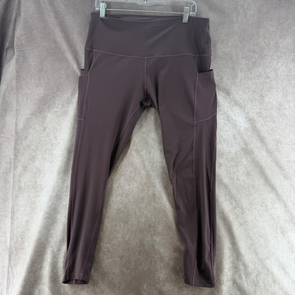 Lovamina Womens XL High Waisted Active Leggings Plum Purple Side Pockets Stretch